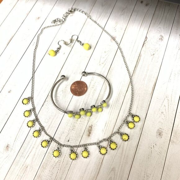 Yellow Bead Necklace Bracelet Earrings Set - Picture 1 of 3